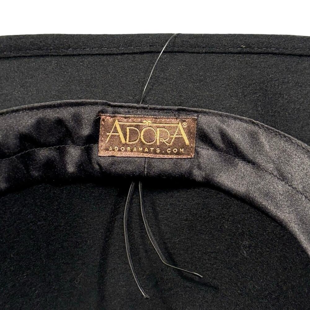 Adora Black Wool Floral Ribbon Felt Winter Cloche Hat Adjustable Womens OS NEW - Picture 10 of 13